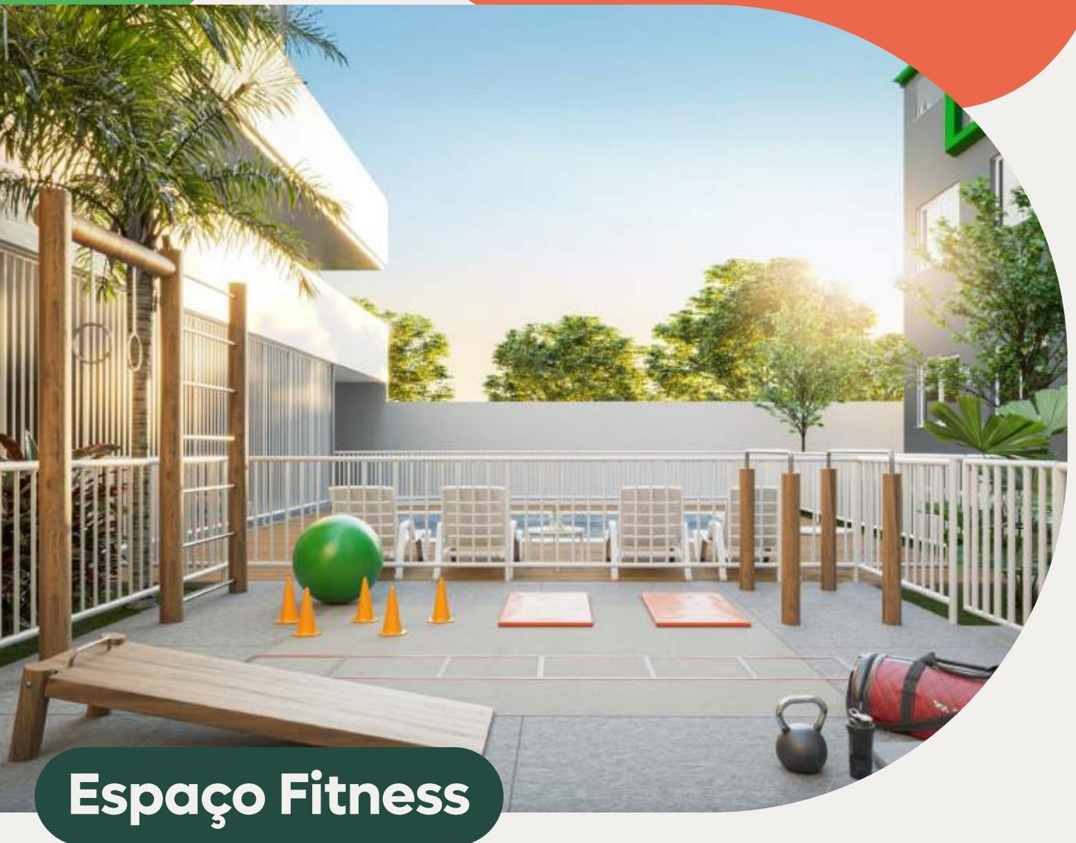 Perspectiva artística do espaço fitness do Vitale Residencial equipado